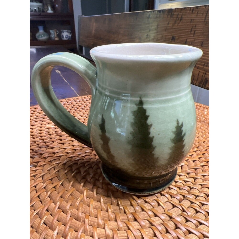 Studio Pottery Coffee Mug Green With Trees Signed 2006 - Picture 3 of 8